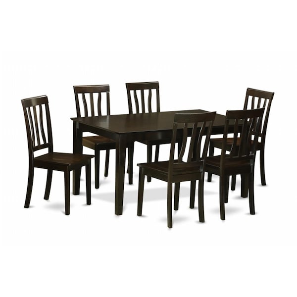 East West Furniture 7 Piece Kitchen Table Set- Kitchen Table and 6 Dining Chairs CAAN7-CAP-W - main